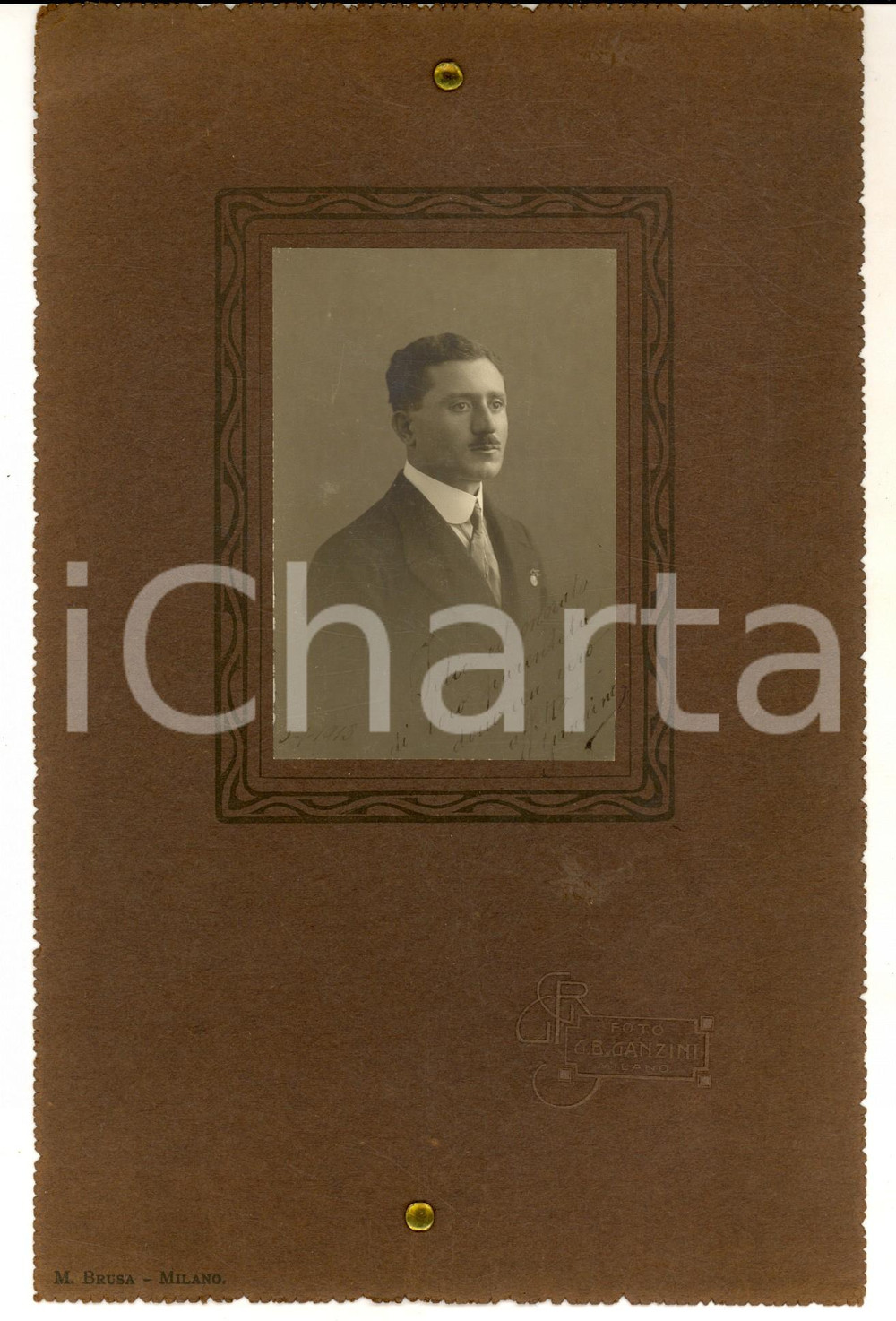 Fotografia d epoca originale 1913 MILANO Ritratto maschile di Giannino con dedica Foto GANZINI 16x24 cm 1