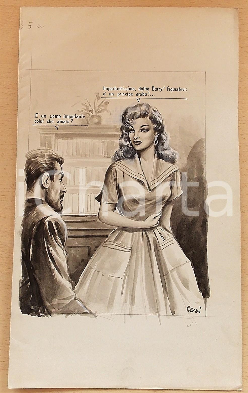Opera d’arte autentica 1955  BOZZETTO ORIGINALE Donne dichiara amore per principe arabo CESI Illustrat. 1