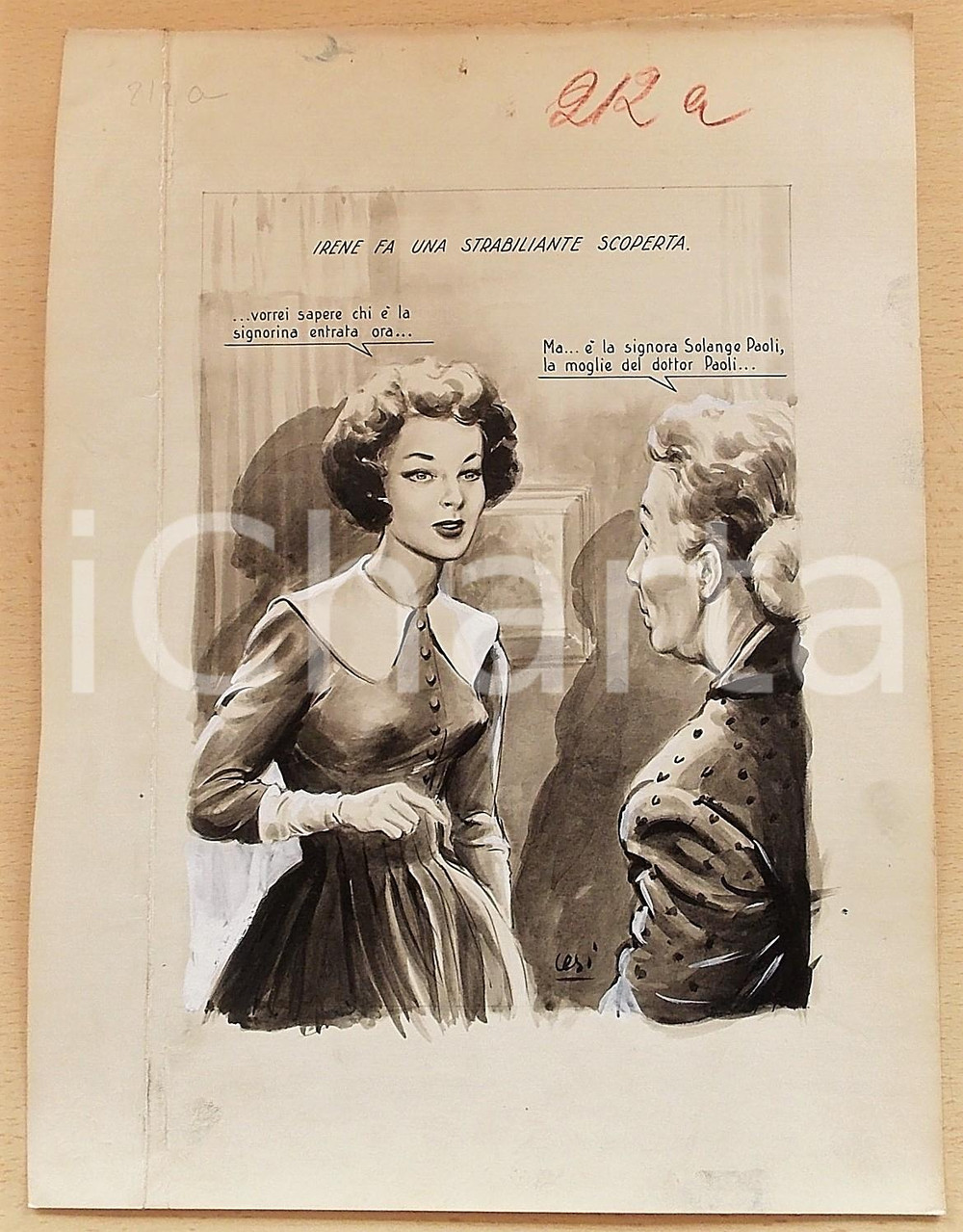 Opera d’arte autentica 1955 ca BOZZETTO ORIGINALE Signora parla con la domestica Illustrazione CESI 1