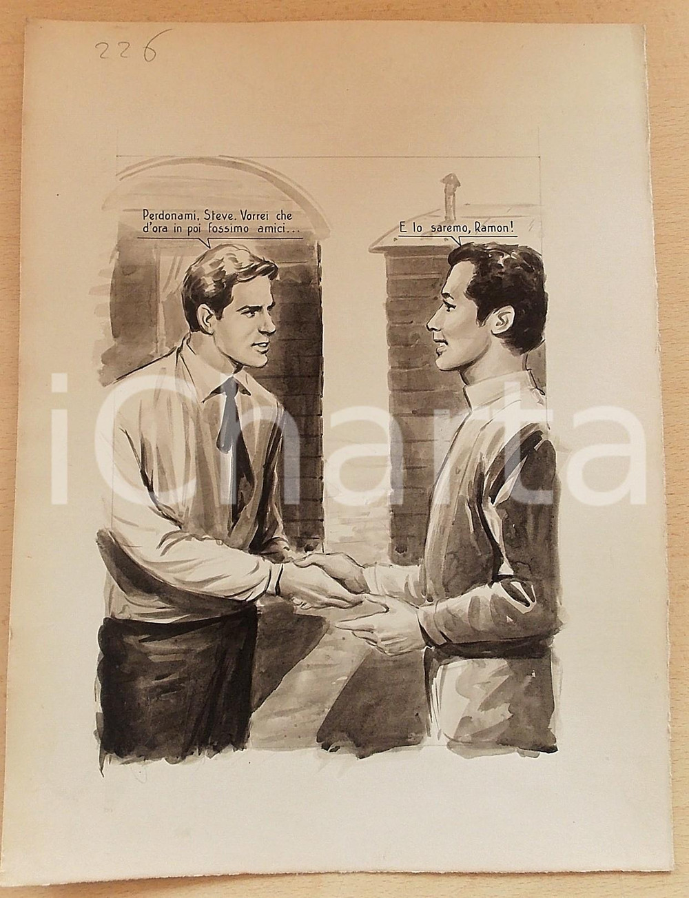 1955 ca BOZZETTO ORIGINALE Stretta di mano tra amici *Illustrazione CESI