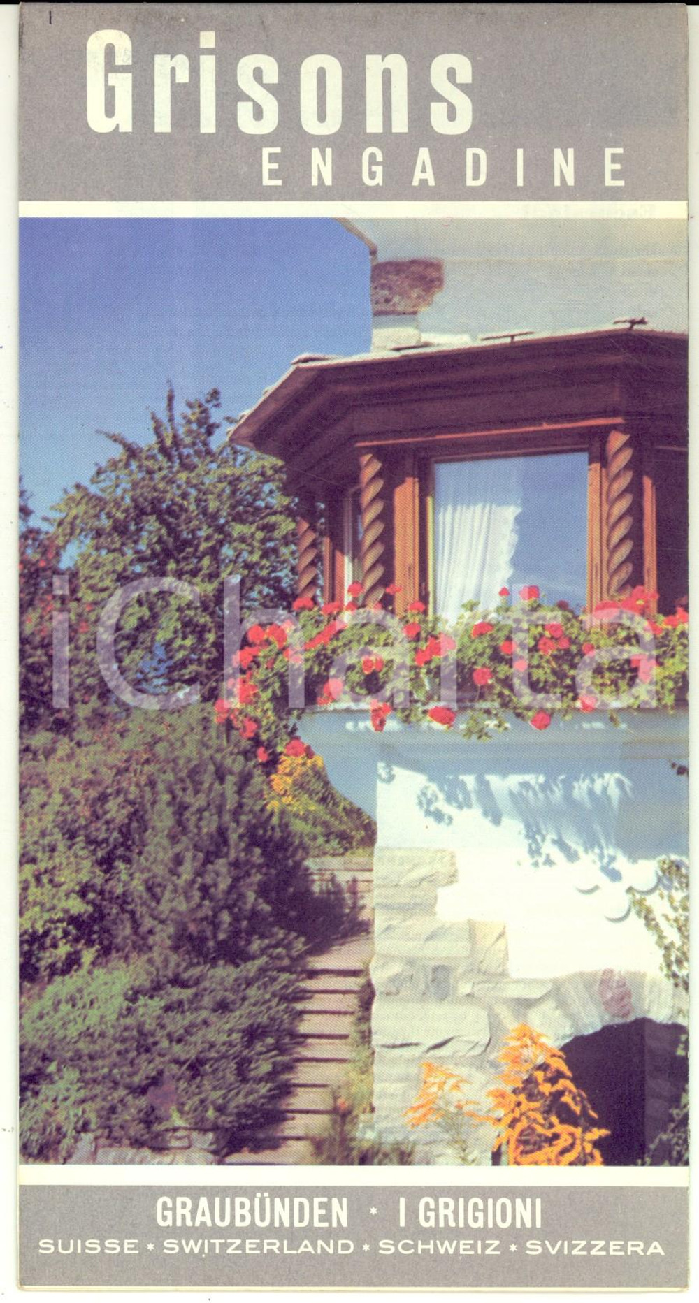 1955 ca GRISONS / ENGADINE (SVIZZERA) Pieghevole TURISMO ILLUSTRATO con carta