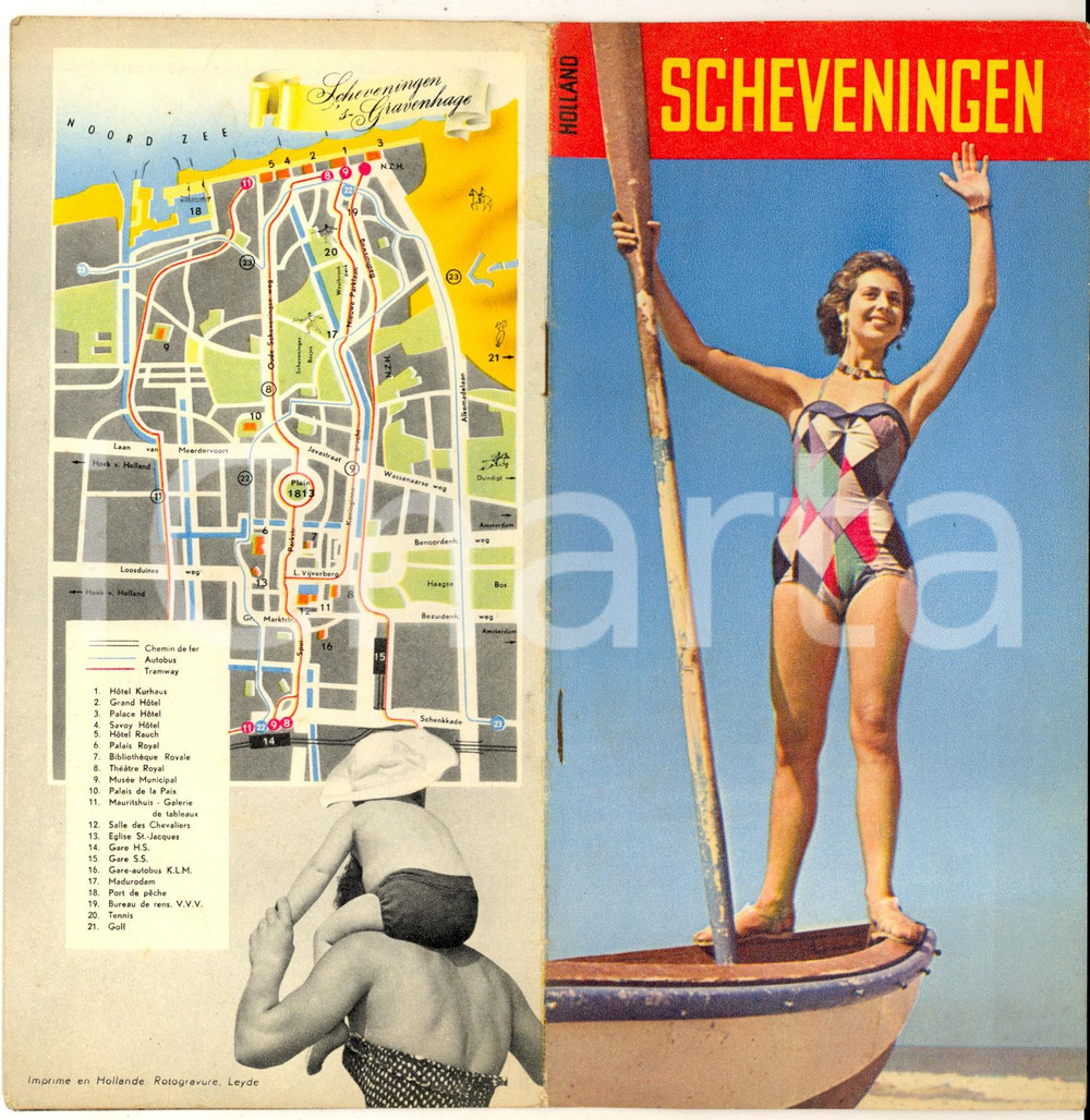 Materiale pubblicitario d’epoca 1955 ca SCHEVENINGEN HOLLAND Illustrated VINTAGE brochure FRANCAIS 1