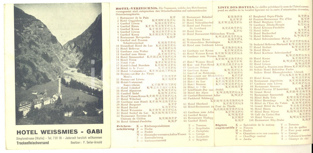 Materiale pubblicitario d’epoca 1950 ca GABI / SIMPLON CH Hotel WEISSMIES  Vintage brochure Deutsch 1