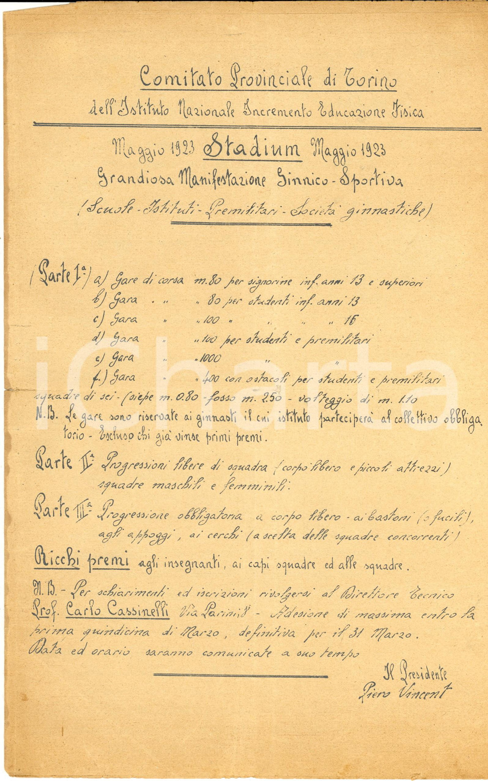Documento originale, autentico 1923 TORINO STADIUM  Grandiosa manifestazione ginnicosportiva Programma 1