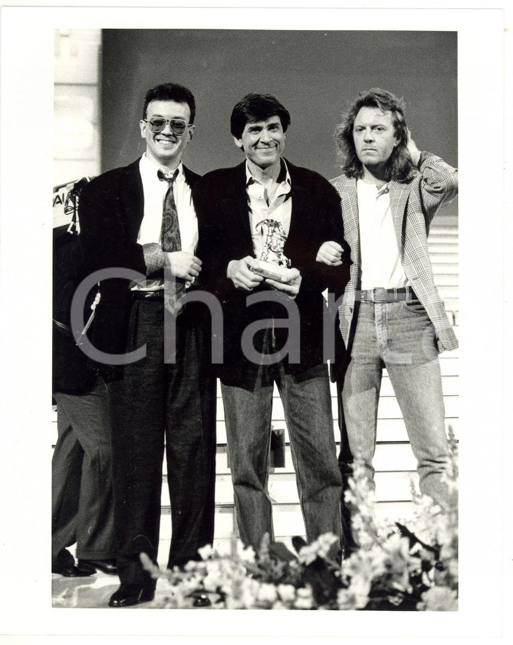 Fotografia d epoca originale 1987 FESTIVAL SANREMO Vincitori Gianni MORANDI  Umberto TOZZI  Enrico RUGGERI 1