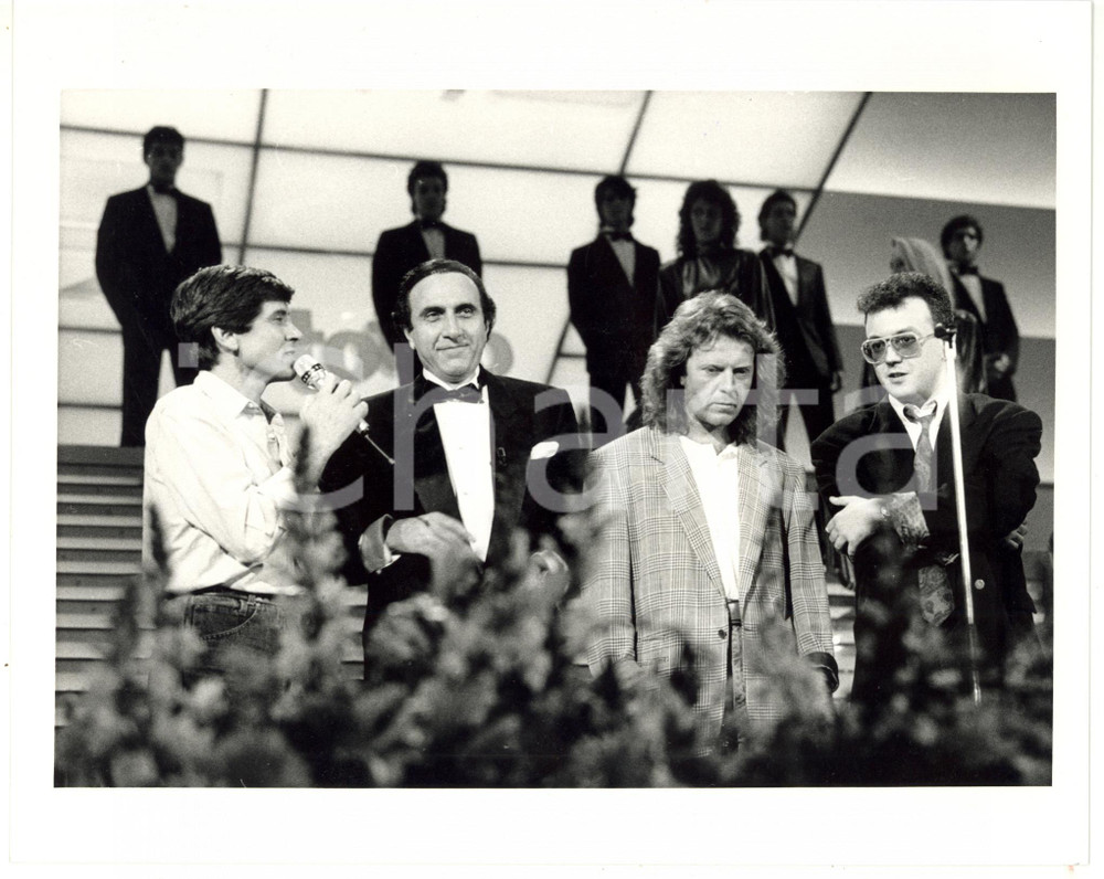 Fotografia d epoca originale 1987 SANREMO Gianni MORANDI  Umberto TOZZI  Enrico RUGGERI  Pippo BAUDO Foto 1