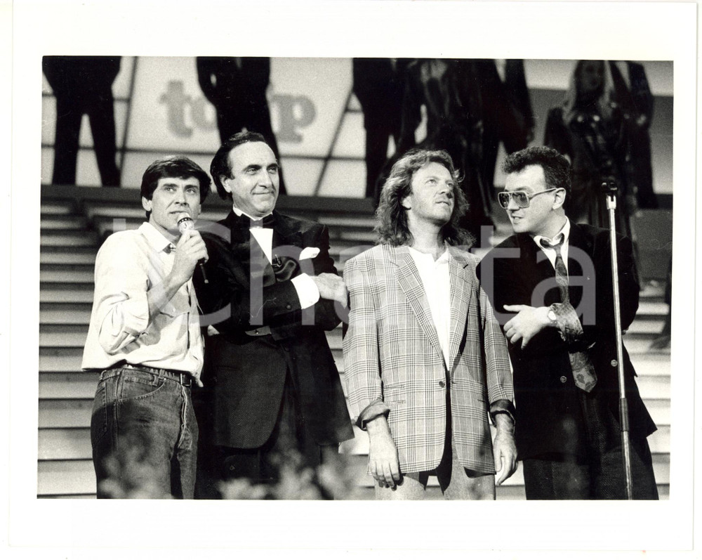 Fotografia d epoca originale 1987 SANREMO Gianni MORANDI  Umberto TOZZI  Enrico RUGGERI  Pippo BAUDO 1