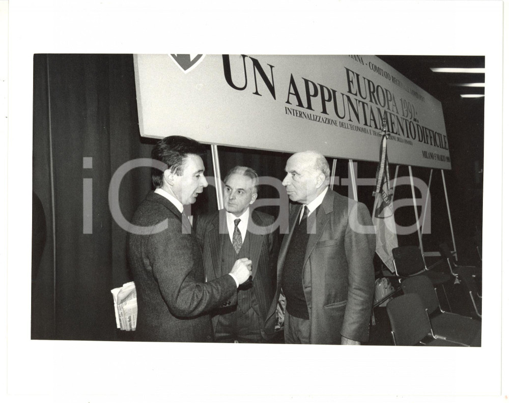 1989 MILANO Convegno DC - Guido CARLI a colloquio con Carlo FRACANZANI *Foto
