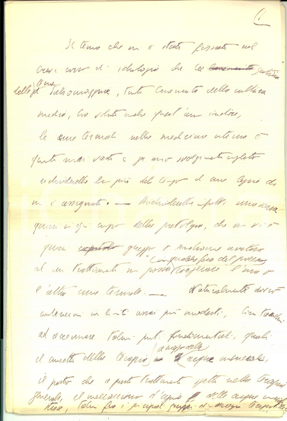 1938 MILANO Guido MELLI - Lezione di idrologia - Manoscritto INEDITO AUTOGRAFO Interessante manoscritto, interamente di mano del noto professore universitario e medico Guido Melli, sul tema delle cure termali e idrologia in medicina.Ricco di correzioni, si tratta della bozza del testo inedito.CONDIZIONI: fair (piegatura centrale d'epoca)PAGINE: 44    originale e autentica 1