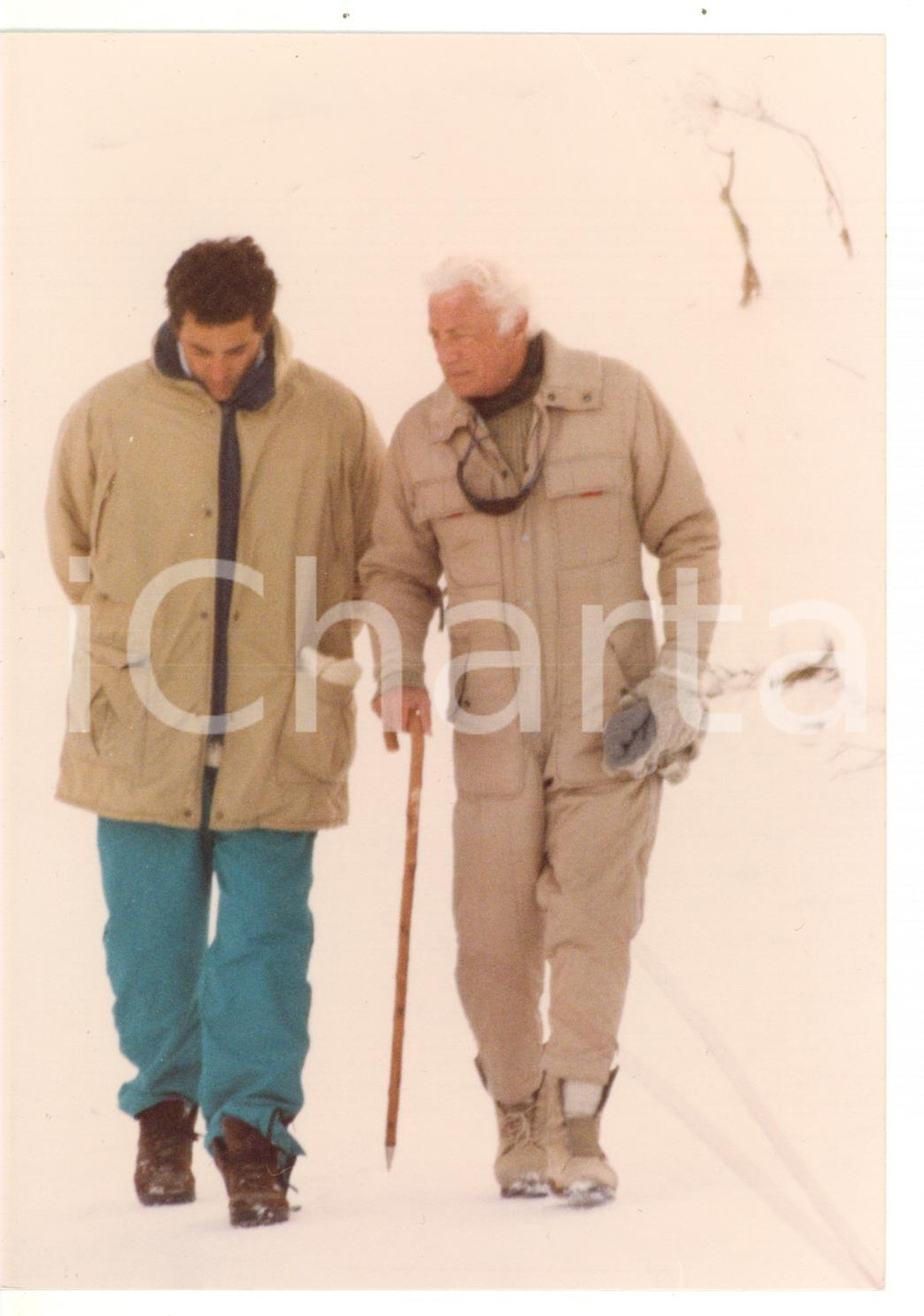 Fotografia d epoca originale 1995 ca ST. MORITZ Gianni AGNELLI con il nipote Giovannino in montagna Foto 1