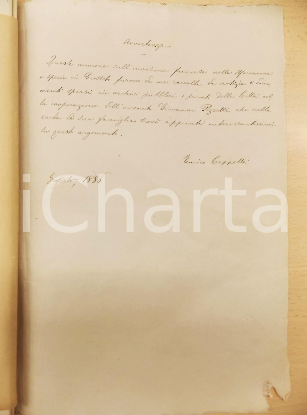 1886 GROSSETO Enrico CAPPELLI Invasione francese nella Maremma Manoscritto 150p.