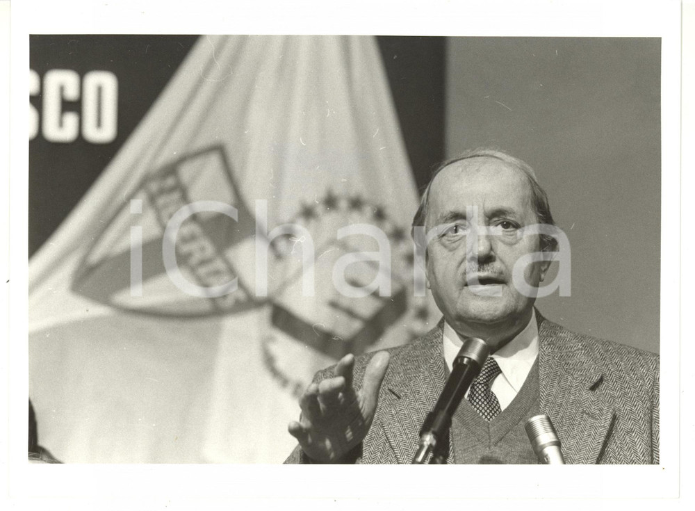 1990 ca POLITICA - DC Ritratto di Giuseppe BRUSASCA durante discorso *Foto 24x18
