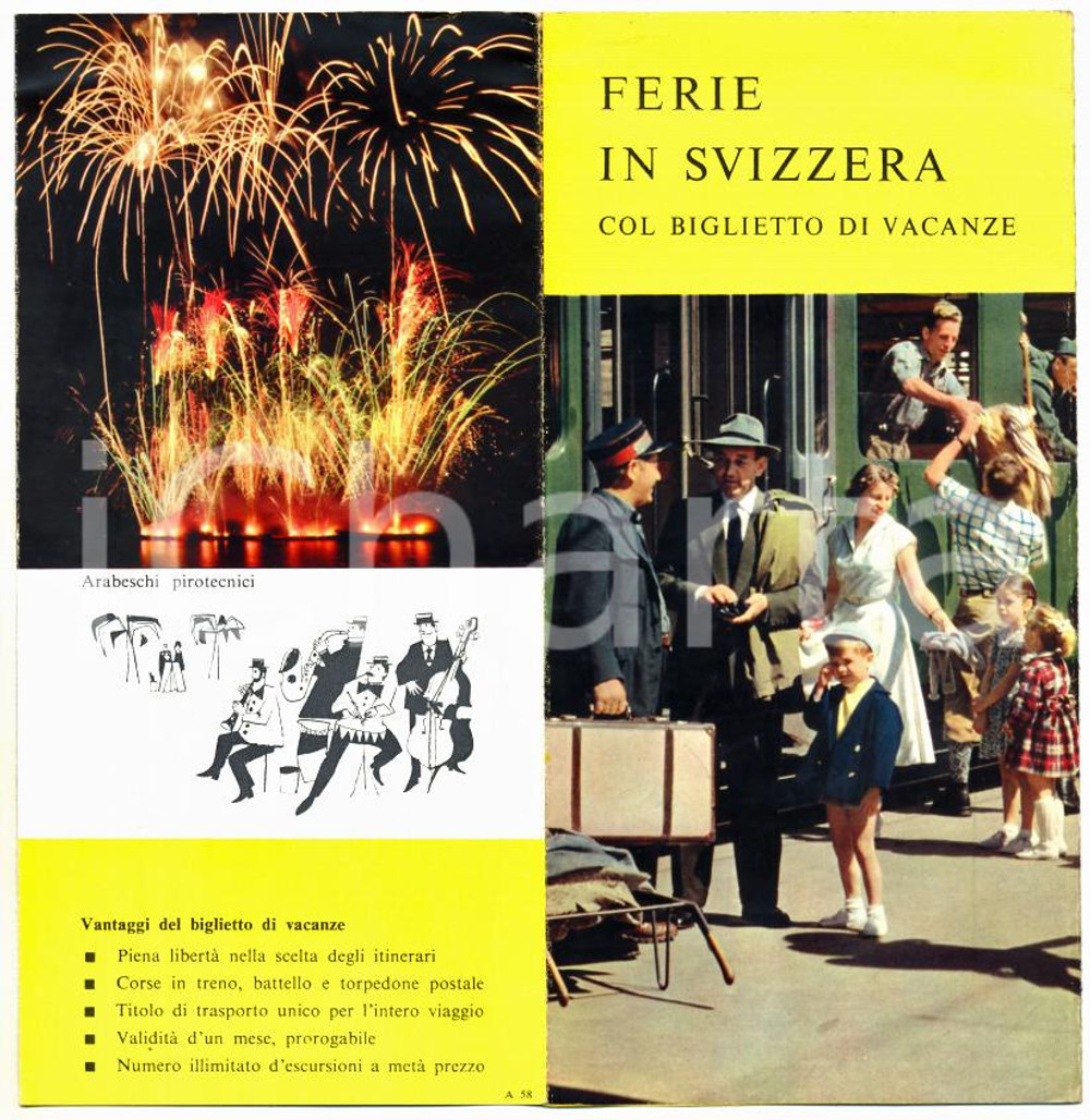 1955 ca SVIZZERA Vacanze in treno *Pieghevole illustrato VINTAGE 10x21 cm