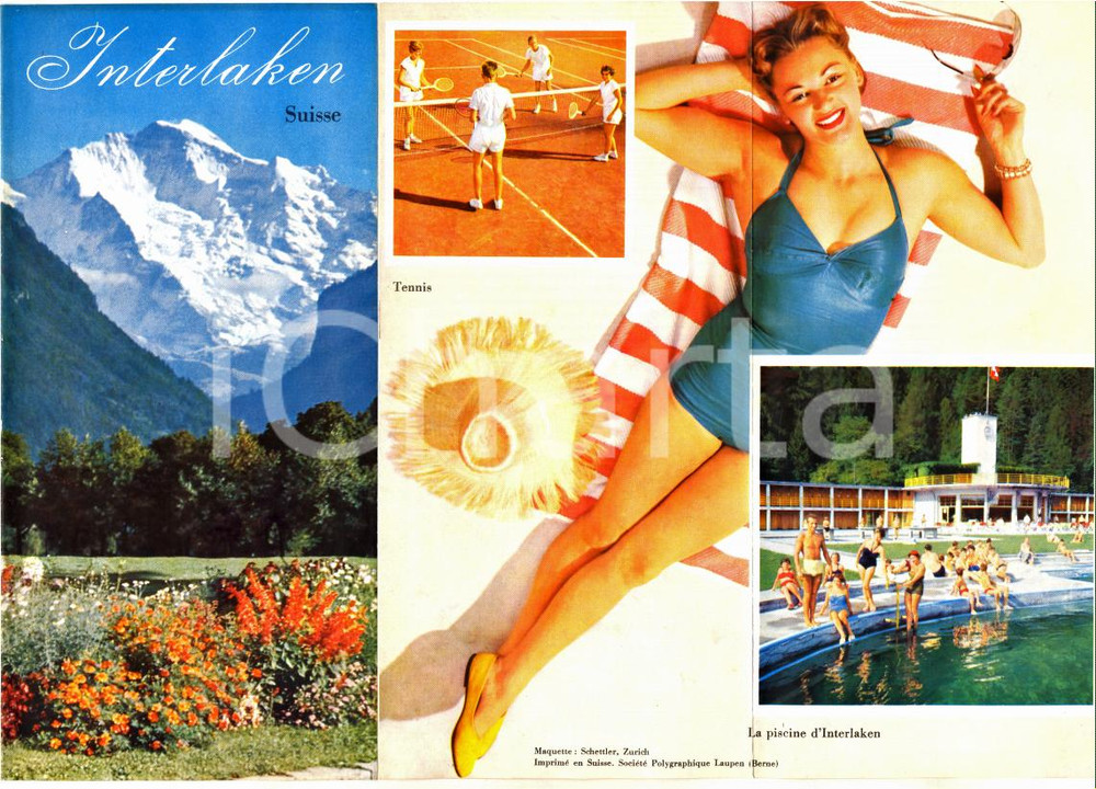 1960 ca INTERLAKEN (CH) Pieghevole turistico illustrato con PIN-UP *Vintage