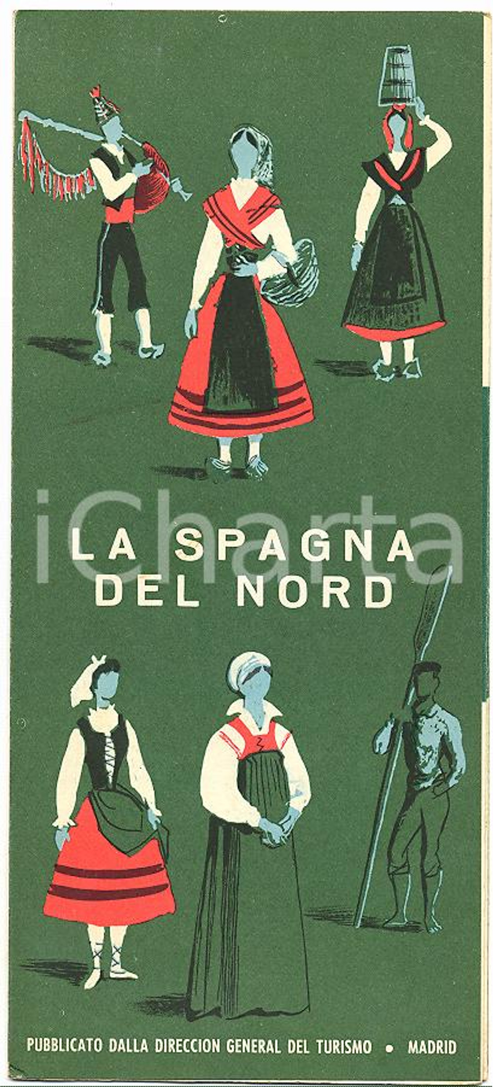 1960 ca SPAGNA DEL NORD Pieghevole turistico illustrato VINTAGE *10x22 cm