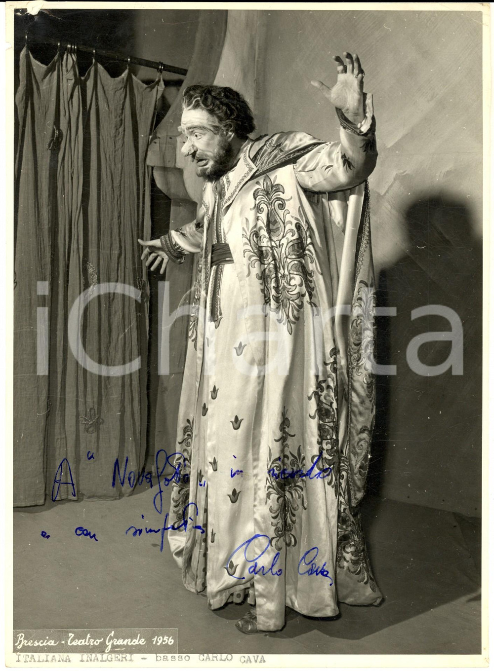 1956 BRESCIA Teatro Grande - Basso Carlo CAVA - Foto con autografo 18x24 cm
