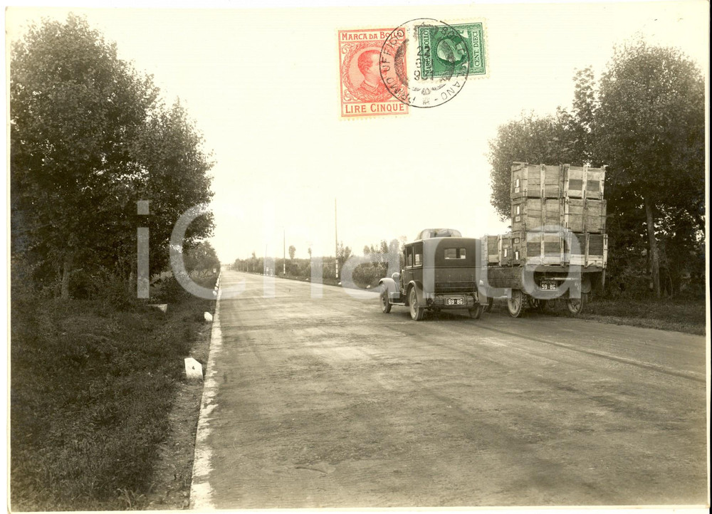 1931 Area di BERGAMO Autocarro fermo sulla statale affiancato da automobile FOTO