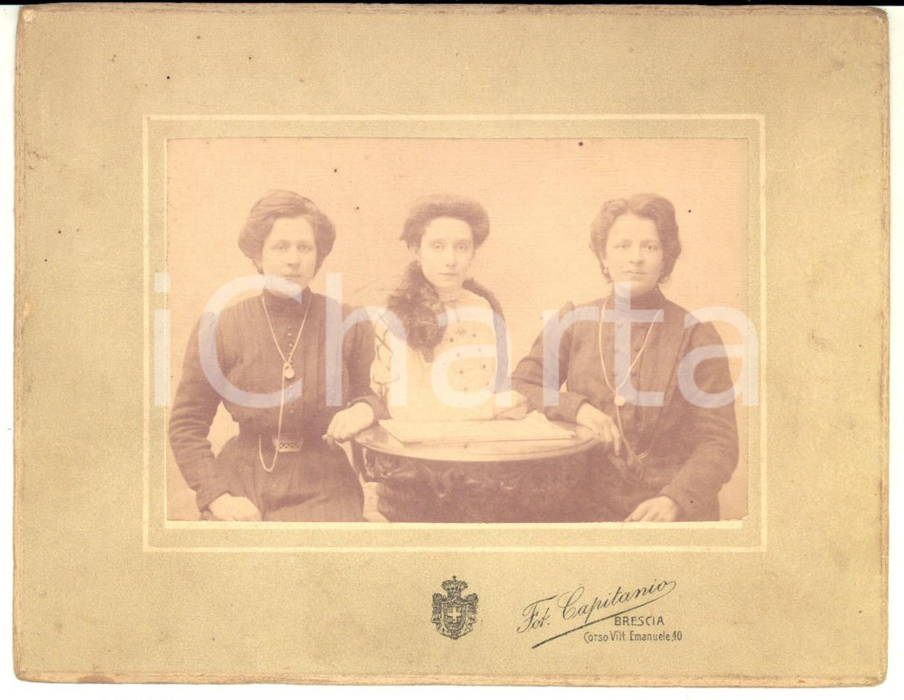 1900 ca BRESCIA Ritratto sorelle SERAFINI dal Tirolo *Foto CAPITANIO 15x12 cm
