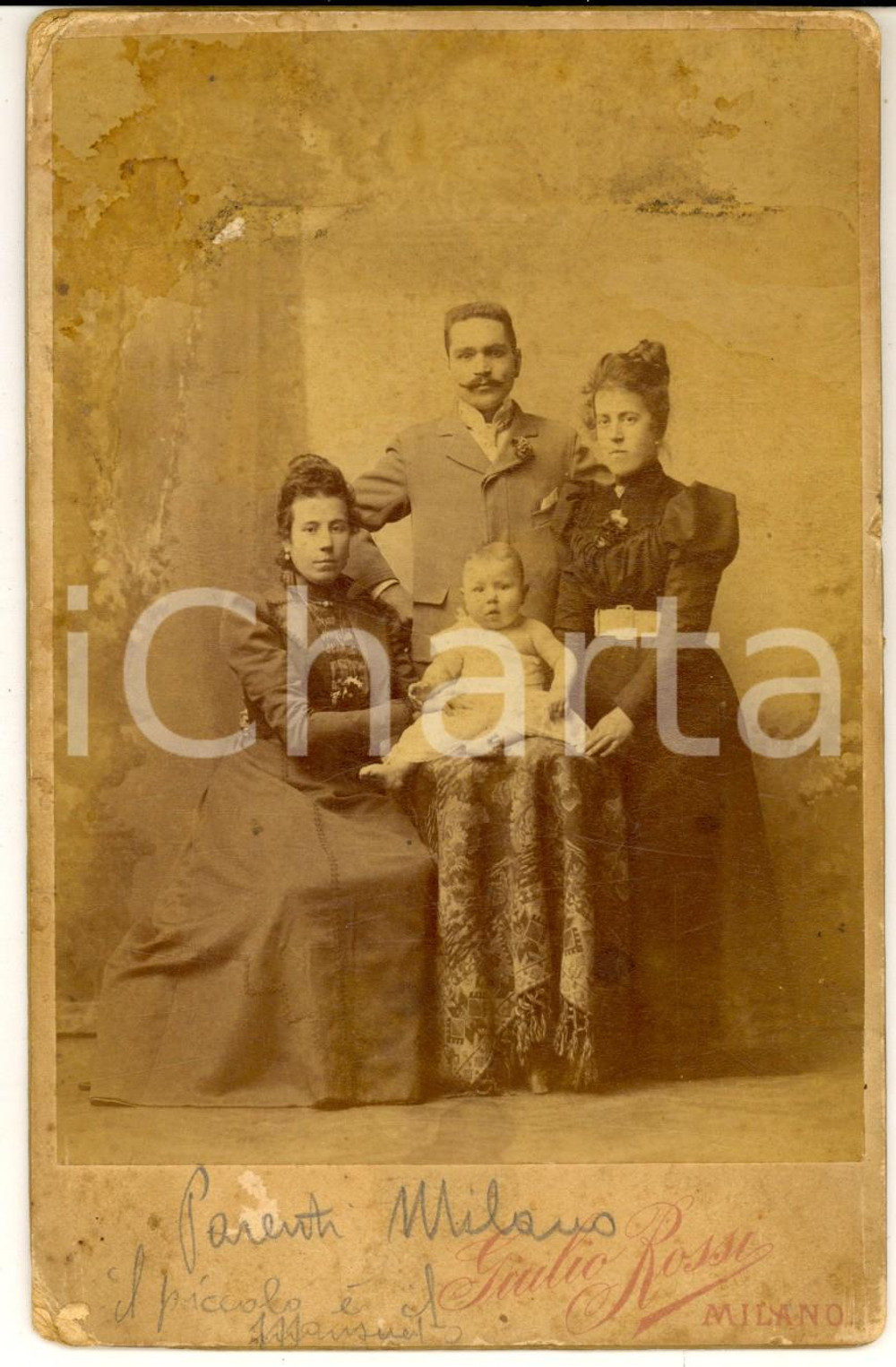 1890 ca MILANO Ritratto di famiglia con bambino *Foto Giulio ROSSI 11x16 cm
