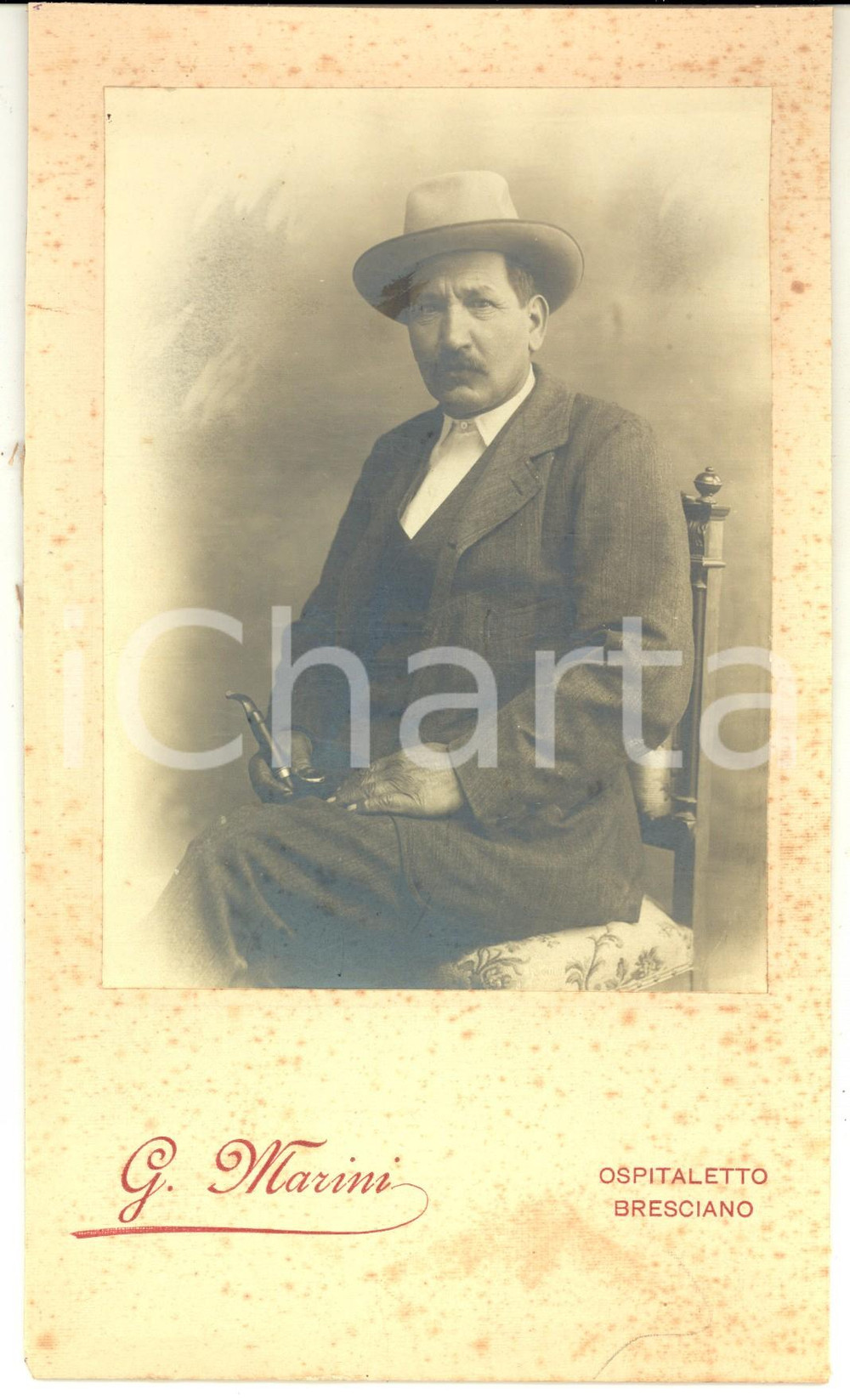 1910 ca OSPITALETTO BRESCIANO Ritratto di uomo con la pipa *Foto G. MARINI 14x22