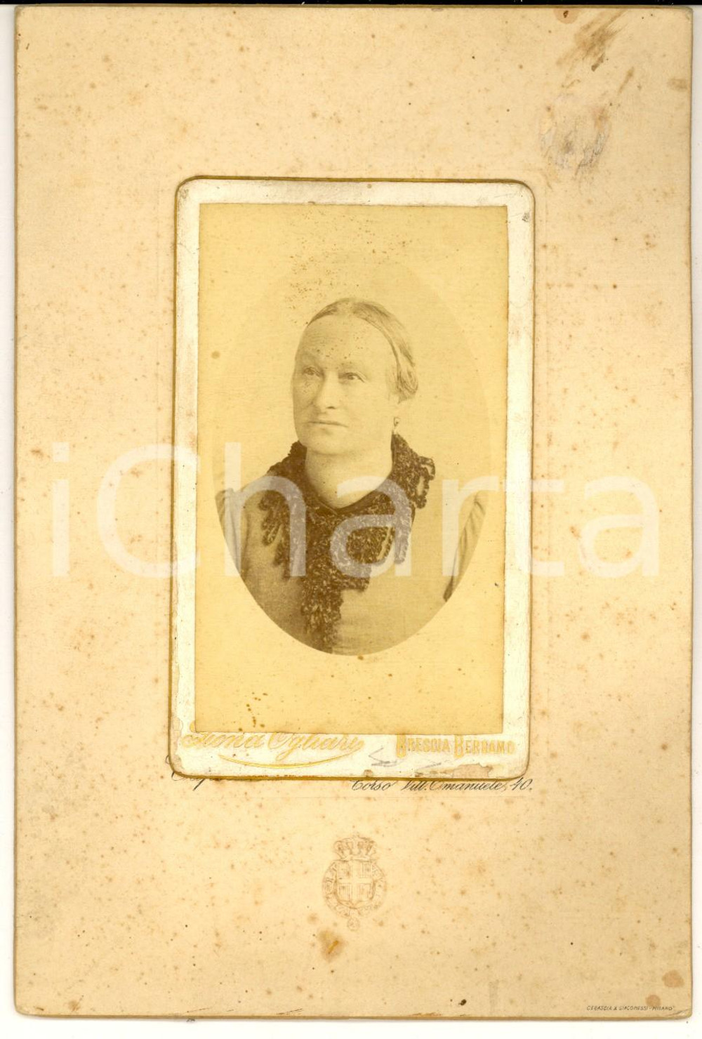 1900 ca BRESCIA Ritratto di donna con abito ricamato *Foto Giona OGLIARI 12x18