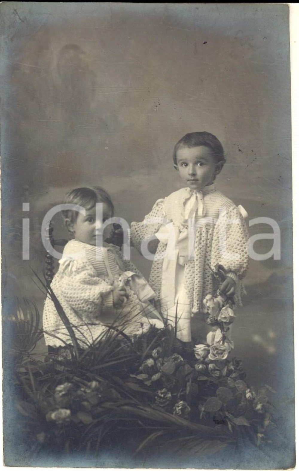 1907 BRESCIA Ritratto di Onorato e Gianni COMINI bambini - Foto cartolina