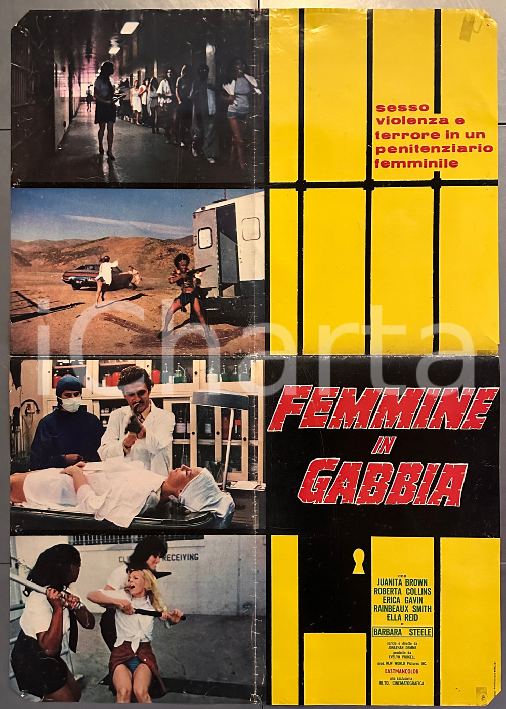 Materiale cinematografico d’epoca 1975 Juanita BROWN Barbara STEELE Femmine in gabbia Fotobusta poster 68x96 1