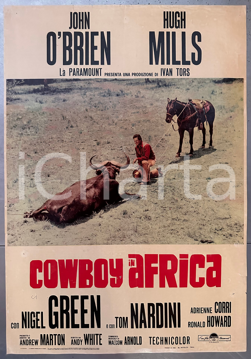 Materiale cinematografico d’epoca 1967 Hugh O BRIAN John MILLS Cowboy in Africa Fotobusta poster 47x67 cm 1