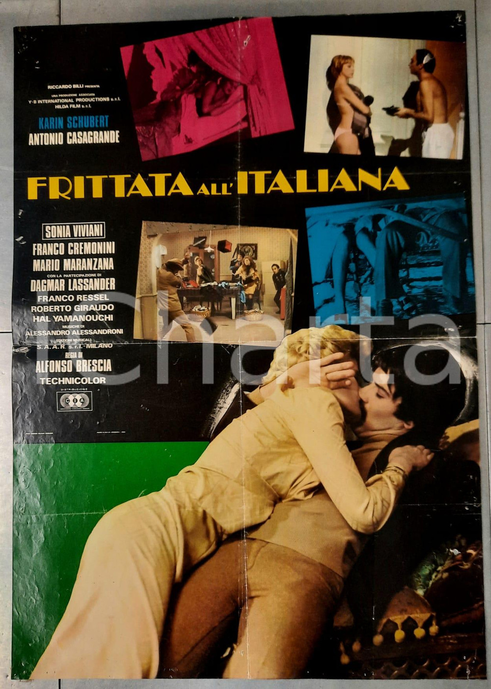 Materiale cinematografico d’epoca 1976 Karin SCHUBERT Antonio CASAGRANDE Frittata all italiana Fotobusta 64x94 1