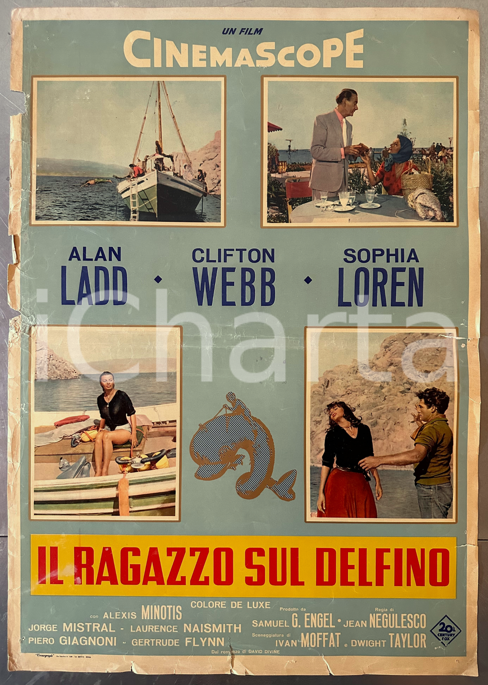 1957 Sophia LOREN "Il ragazzo sul delfino" - Fotobusta DANNEGGIATA 50x70 cm
