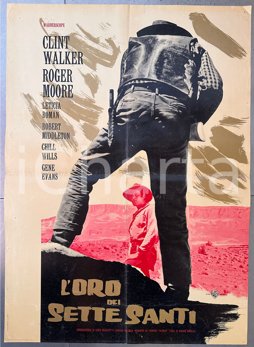 Materiale cinematografico d’epoca 1961 Clint WALKER Roger MOORE L oro dei sette santi Fotobusta WESTERN 67x94 1