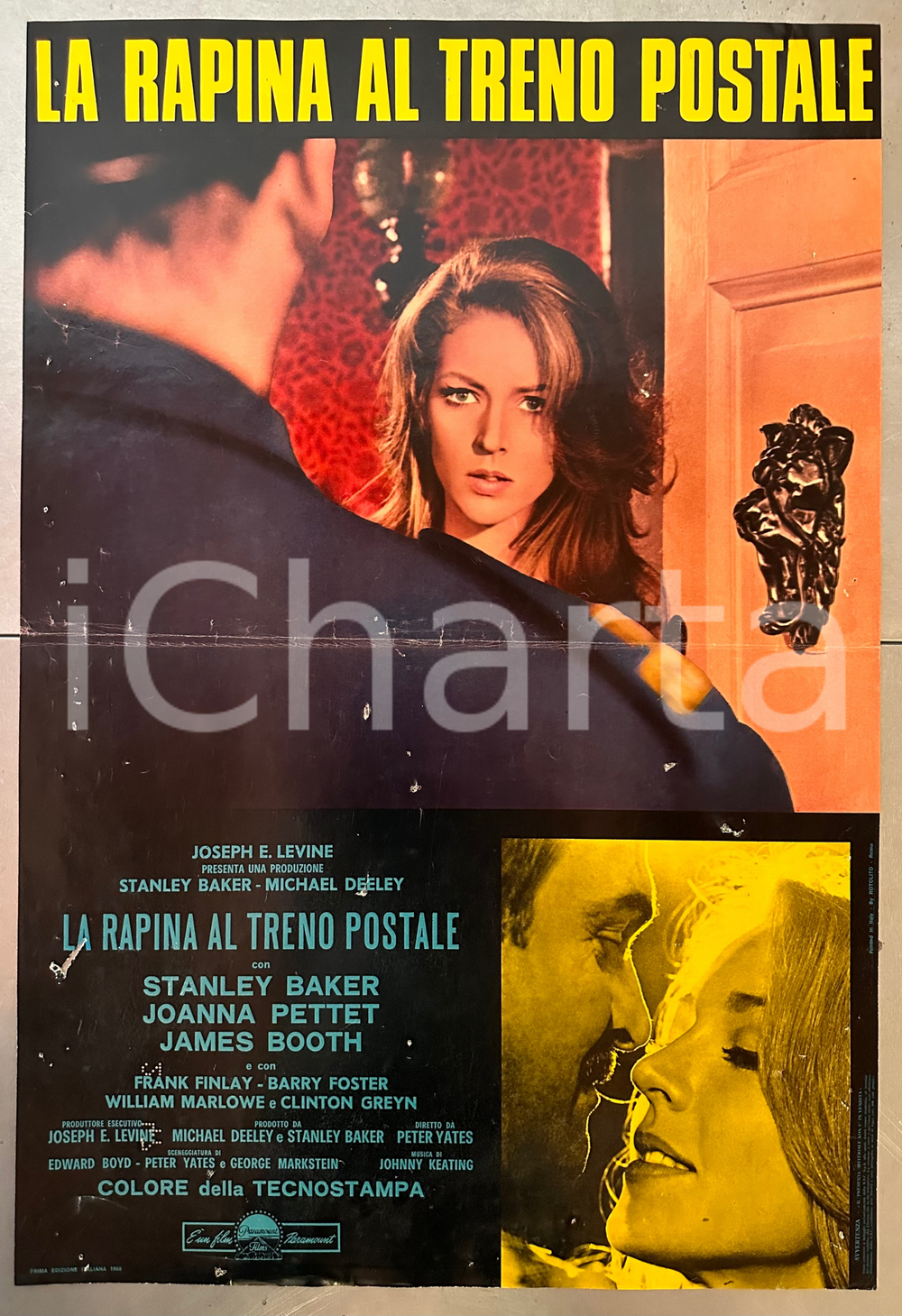 1968 Stanley BAKER Joanna PETTET "La rapina al treno postale" *Fotobusta Fotobusta originale d'epoca, 1^ edizione italiana del 1968. POOR/danneggiato piegature d'epoca; fori di affissione; piccole abrasioni Formato: 46x66 cm originale e autentica 1