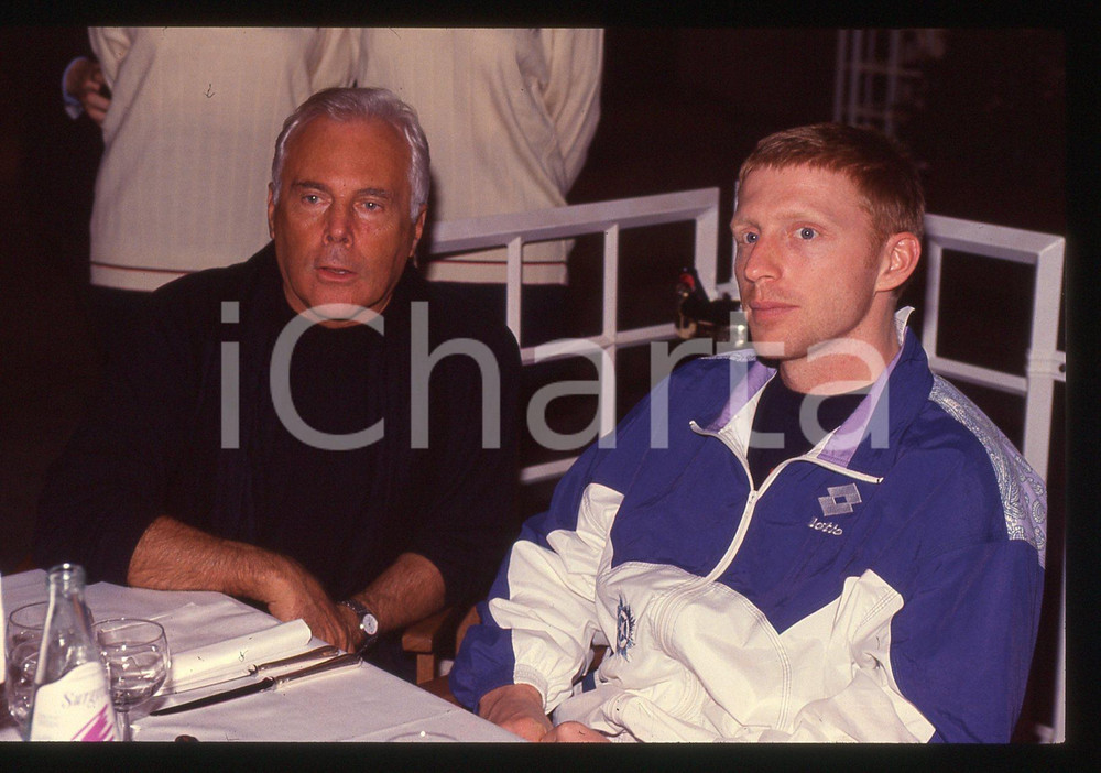Giorgio ARMANI e Boris BECKER MURATTI TIME INDOOR 1990 ca * 35 mm vintage slide
