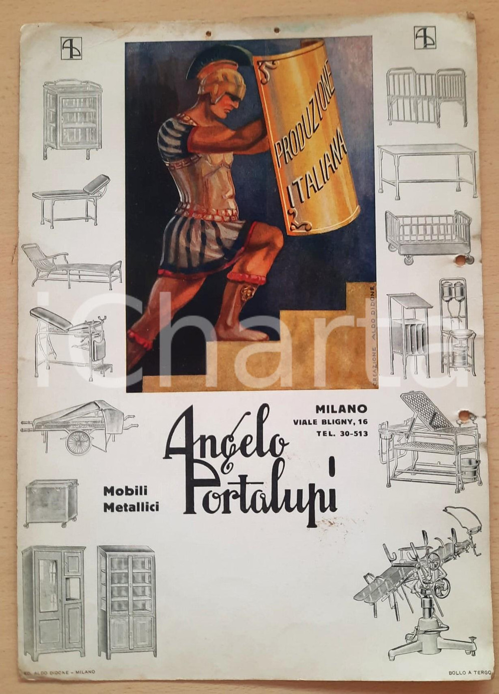 Materiale pubblicitario d’epoca 1960 ca MILANO Ditta Angelo PORTALUPI  Mobili metallici Pannello pubblicitario 1