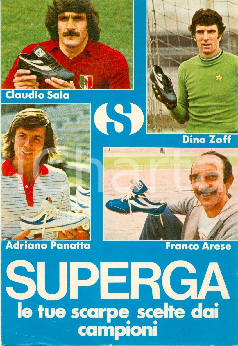 Materiale pubblicitario d’epoca 1980 ca SUPERGA Scarpe scelte dai campioni Dino ZOFF Adriano PANATTA Cart. FG NV 1