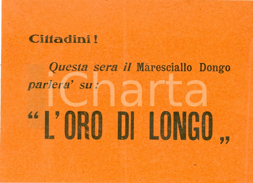 Materiale pubblicitario d’epoca 1950 ca PROPAGANDA ANTICOMUNISTA Luigi LONGO oro di DONGO Volantino 1
