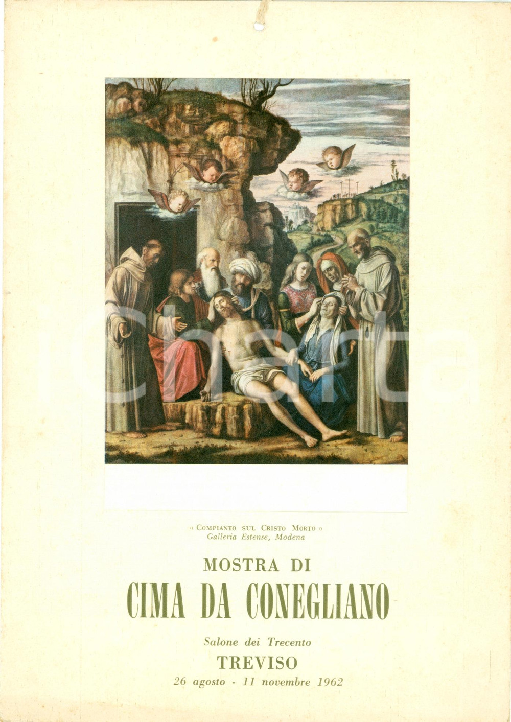 Materiale pubblicitario d’epoca 1962 TREVISO Mostra di CIMA DA CONEGLIANO Locandina con illustrazione mobile 1