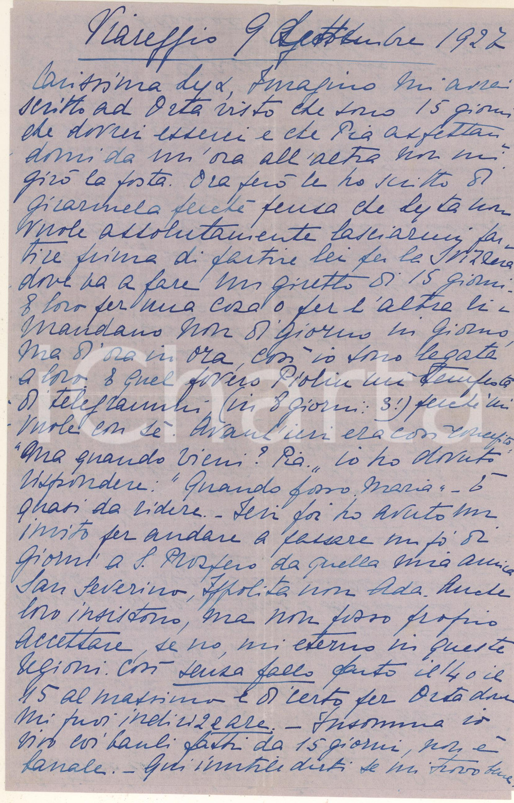 Manoscritto, lettera originale 1927 VIAREGGIO LU Mondanità chic in VERSILIA Lettera Maria CANTONO DI CEVA 1