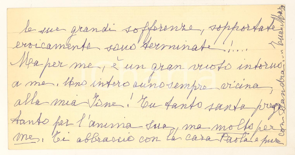 Autografo originale 1958 NAPOLI Marianna DE LIGUORO - Morte della sorella Ione *AUTOGRAFO 1