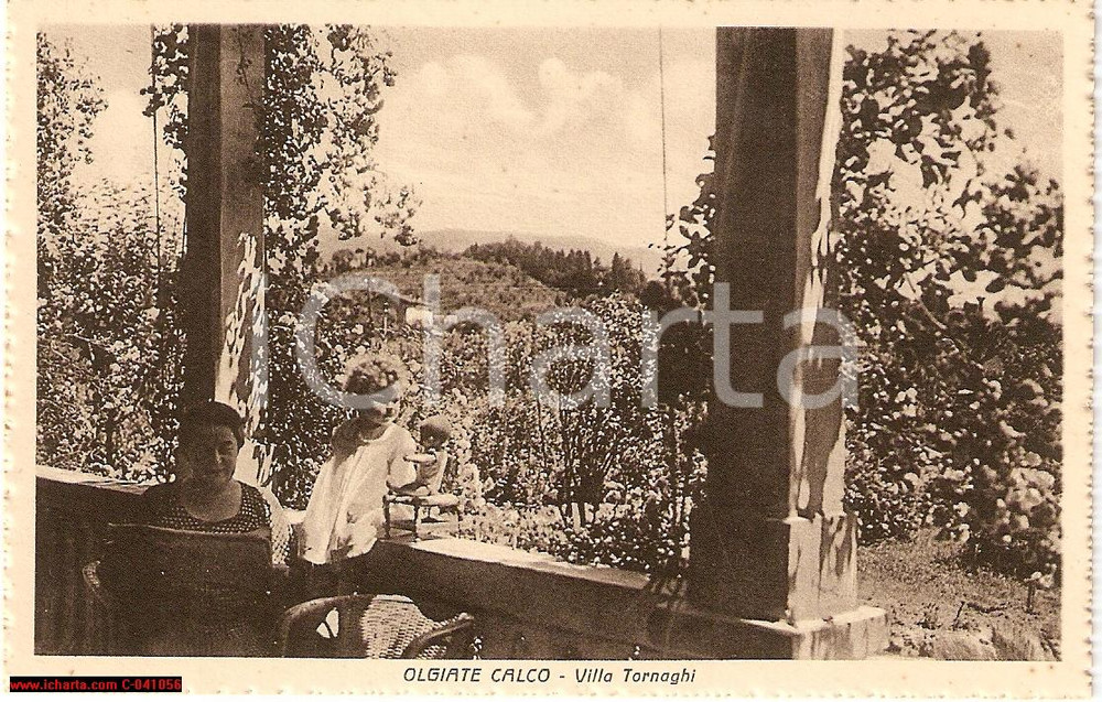 Cartolina originale da collezione 1930 ca OLGIATE CALCO LC Villa TORNAGHI ANIMATA FP NV 1