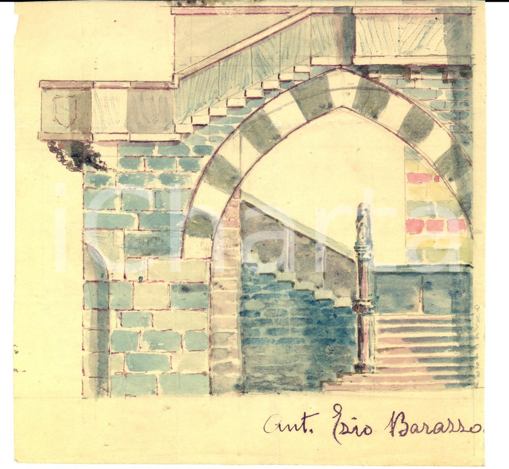 Stampa, bozzetto originale 1926 COMO Progetto Monumento ai Caduti  Arco al BROLETTO Colorato a mano 1