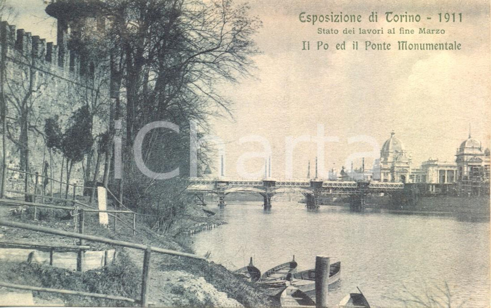 Cartolina originale da collezione 1911 TORINO Lavori al Ponte monumentale per l'ESPOSIZIONE *Cartolina FP NV 1