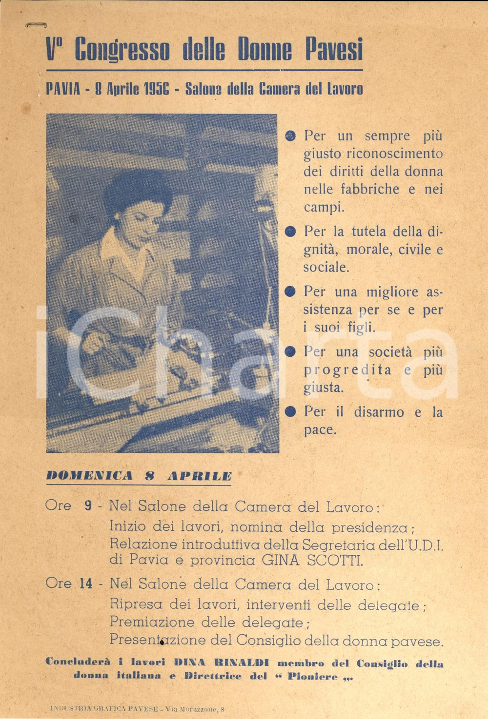 Oggetto da collezione cartaceo 1956 PAVIA VÂ° Congresso delle Donne Pavesi ILLUSTRATO 1