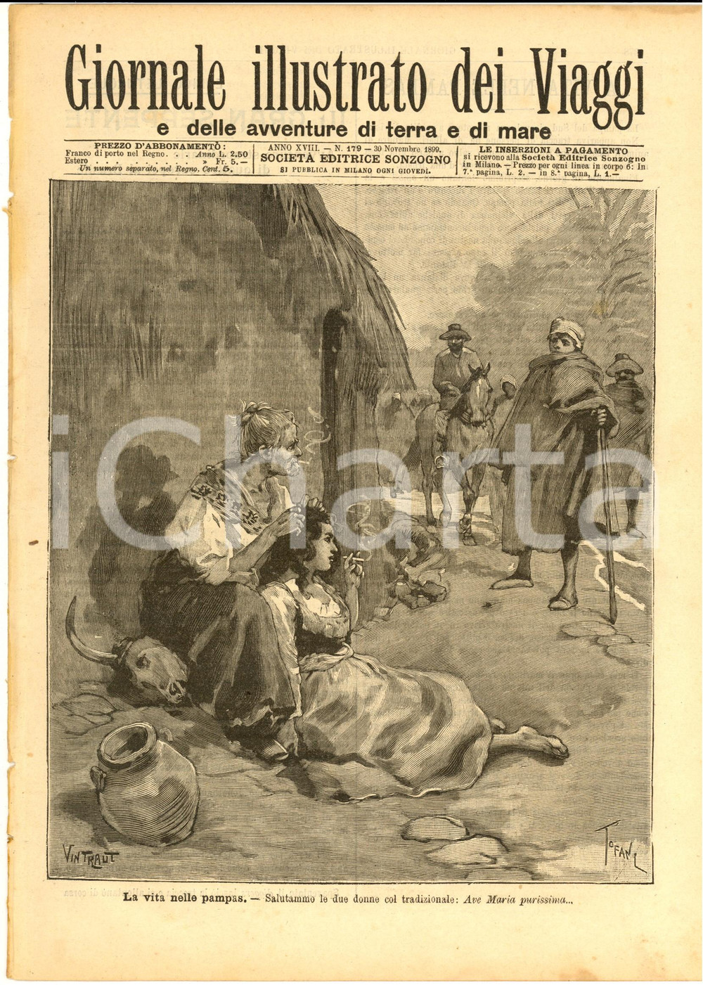 1899 GIORNALE ILLUSTRATO DEI VIAGGI Vita nelle pampas *Ill. TOFANI n° 179    Giornale illustrato d'epoca, edito da Sonzogno.CONDIZIONI: FAIR (piccoli tagli marginali)       originale e autentica 1