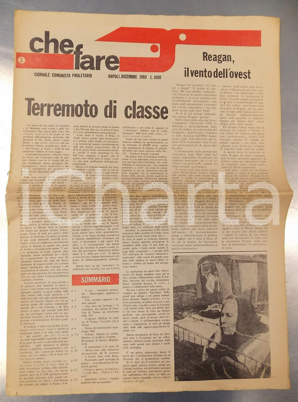 Giornale, rivista storica 1980 CHE FARE Terremoto a Napoli  Accordo capestro FIAT Giornale Comunista 1