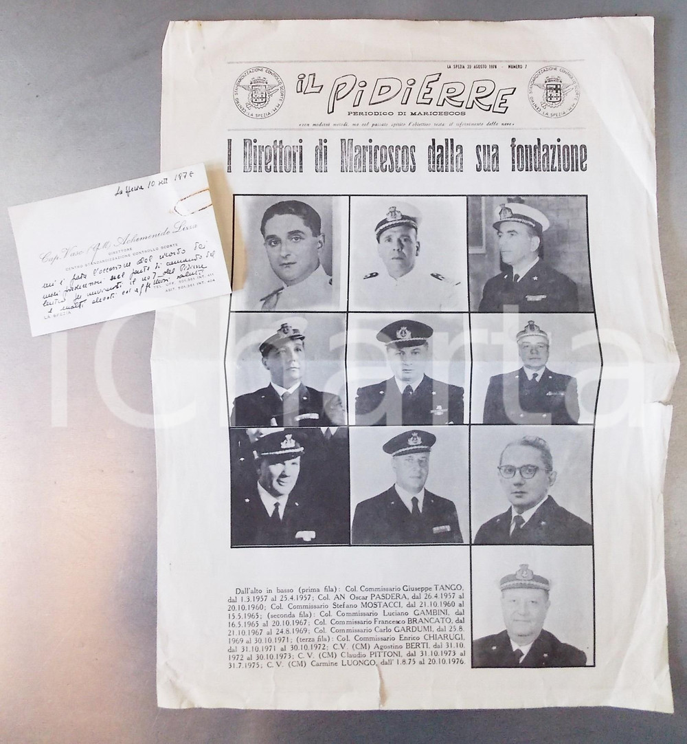 Autografo originale 1978 LA SPEZIA MARICESCOS IL PIDIERRE Achemenide LIZZA e predecessori AUTOGRAFO 1