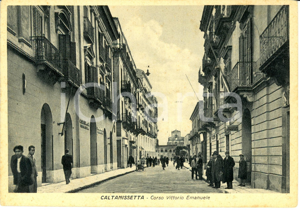 Cartolina originale da collezione 1942 CALTANISSETTA Corso VITTORIO EMANUELE e chiesa della BADIA Cartolina FG NV 1