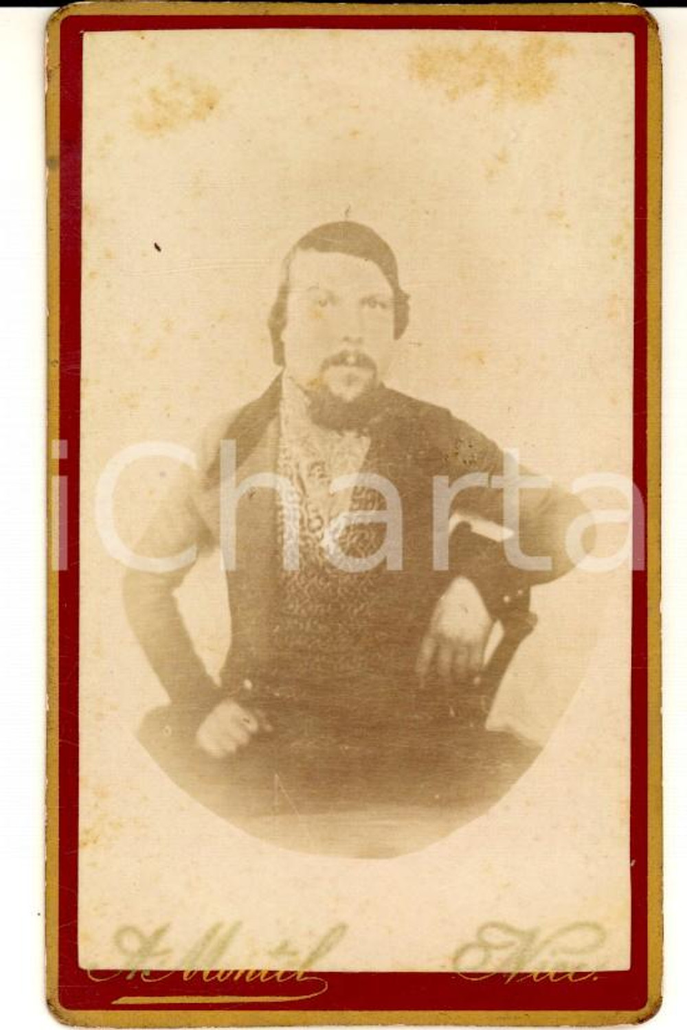 Fotografia d epoca originale 1880 ca NICE F Ritratto maschile con panciotto decorato Foto MONTEL CDV 1