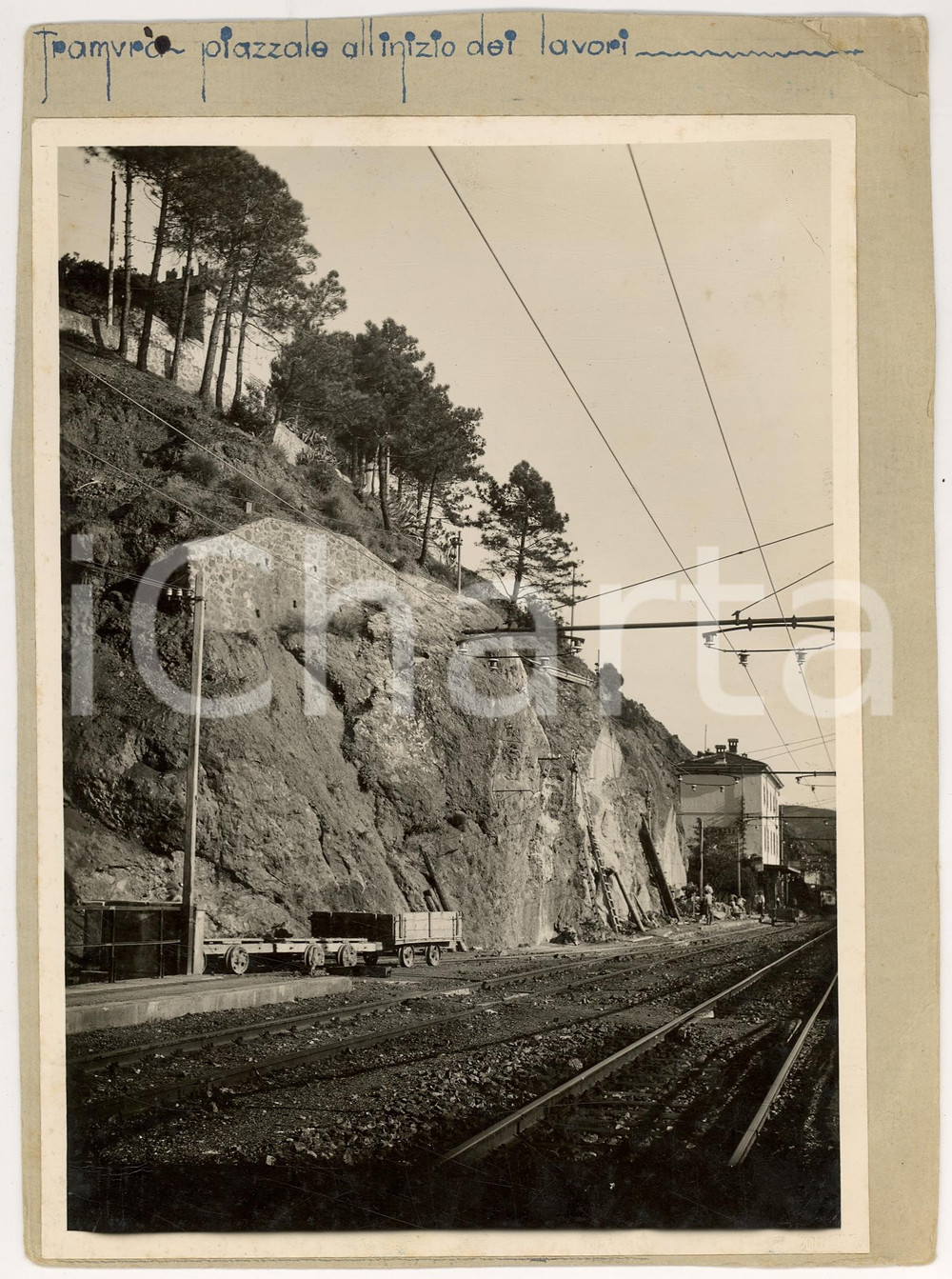 Fotografia d'epoca originale 1930 ca FERROVIE DELLO STATO Inizio dei lavori per una tramvia *Foto 20x26 1