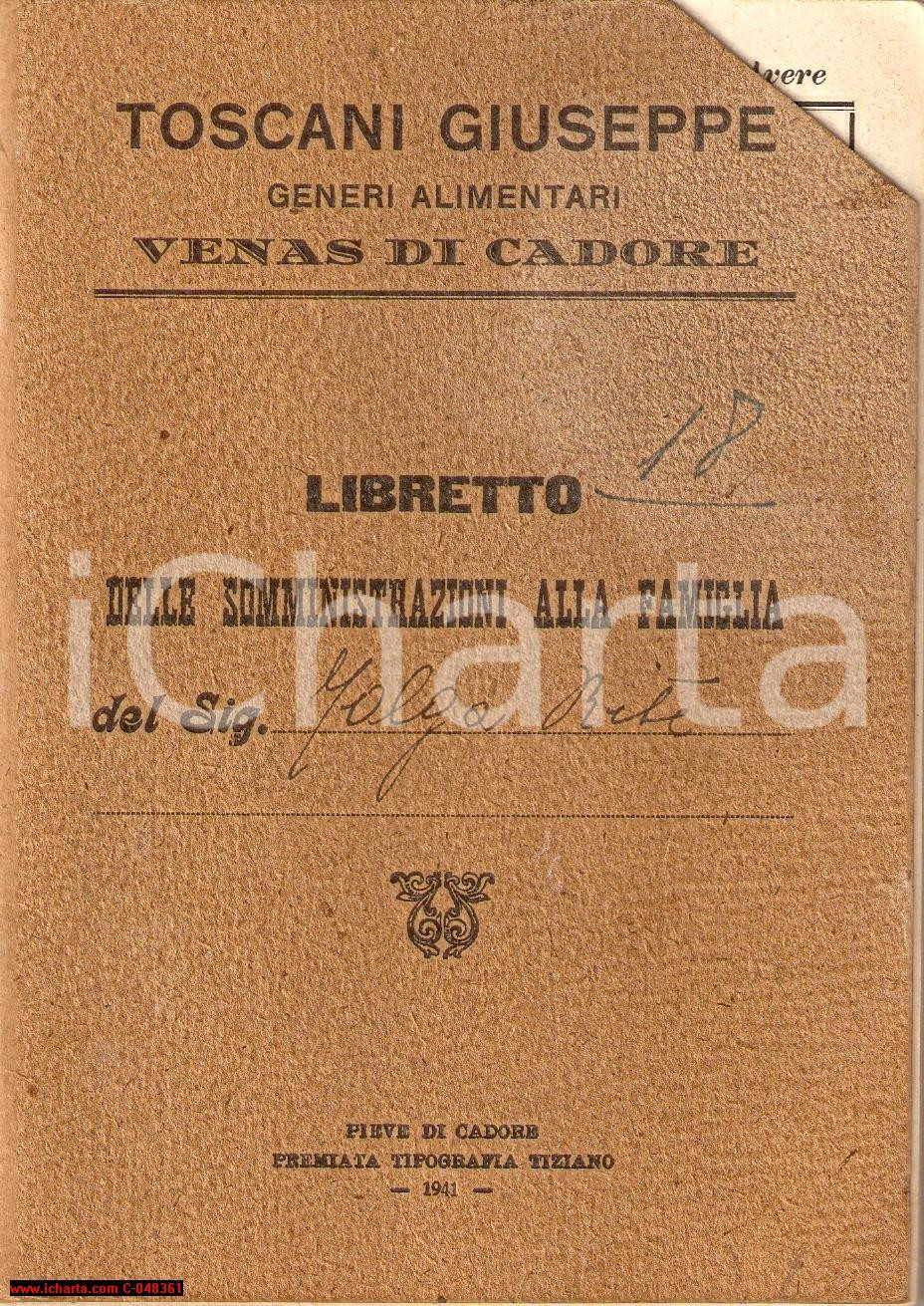 Documento originale, autentico 1941 VENAS DI CADORE BL Alimentari TOSCANI Giuseppe 1